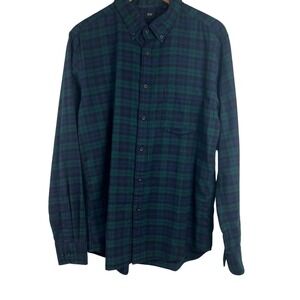 UNIQLO Men's Long Sleeve Plaid Flannel Button Down Shirt Large Green Navy Cotton